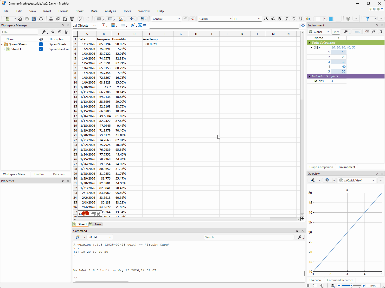 Three new cell formulas typed into row 2 next to the existing E2 AVERAGE: F2 =mean(B2:B101) (Jet), G2 =numpy.mean(B2:B101) (Python), H2 =base::mean(B2:B101) (R). At commit, every cell in the row shows the same arithmetic mean to many decimal places — one Excel formula engine and three embedded interpreters all arriving at the same number from the same shared array.