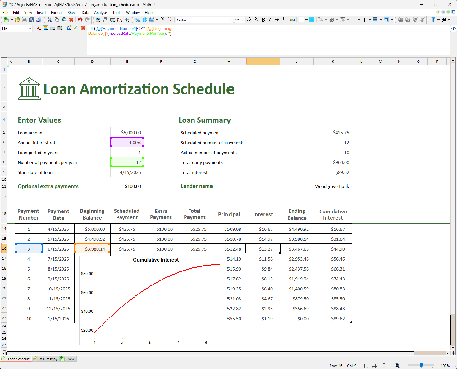 MathJet xlsx view: a loaded Excel workbook with formulas and charts preserved natively.